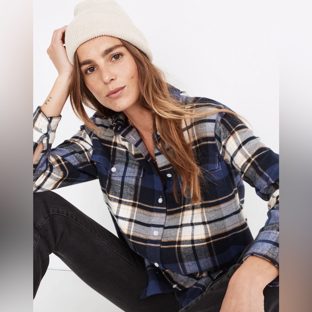 Madewell Flannel Flap-pocket Oversized Ex-Boyfriend Shirt in Coltrane Plaid, XS